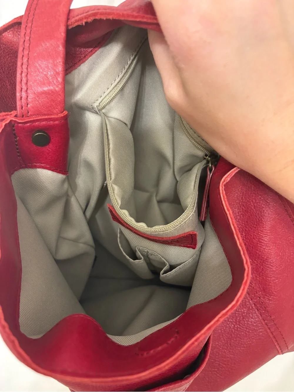 American Leather Co Red Pebble Leather Hobo Shopper Tote Bag Slouchy Studs